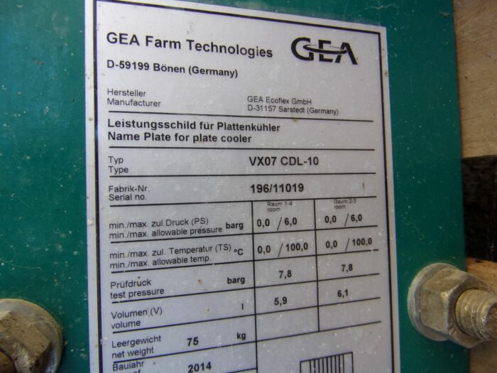 GEA Westfalia Vorkühler Plattentauscher Typ VX07 CDL-10 – Bild 4